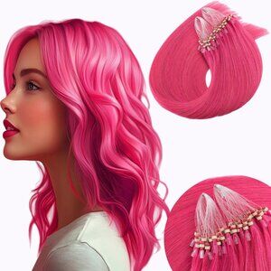 NEW Micro Loop Link Bead Real Human Hair Neon Invisible 18" Extensions 50g Pink